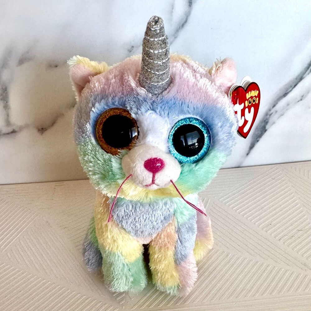 TY Beanie Boos Heather Cat Unicorn 6" Plush Stuffed Mint with Tags